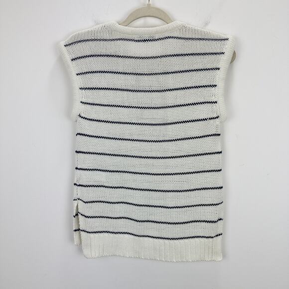 Madewell Puff Trim Sweater Vest Striped Ivory Cotton Linen Preppy XXS NWT - Picture 13 of 14